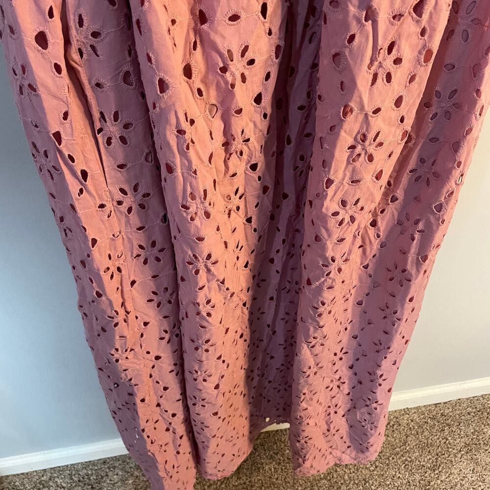 NWT Eloquii Eyelet Detail Tie Front Puff Sleeve Maxi Dress Pink Mauve SZ 28 NEW - Picture 15 of 16